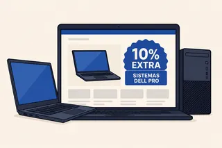 Ilustración de Dell Outlet en EE. UU. promocionó equipos reacondicionados con 10% extra en sistemas Dell Pro