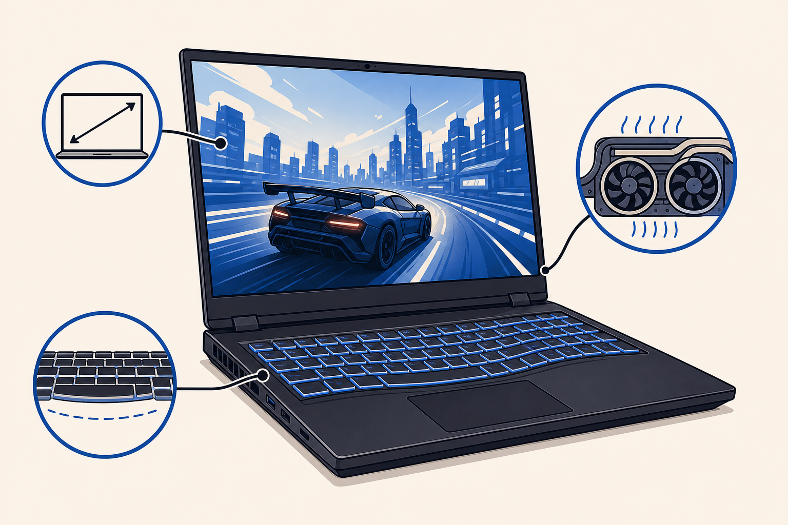 Ilustración de GIGABYTE A16 GA6H: laptop para juegos con RTX 5070 y pantalla de 165 Hz